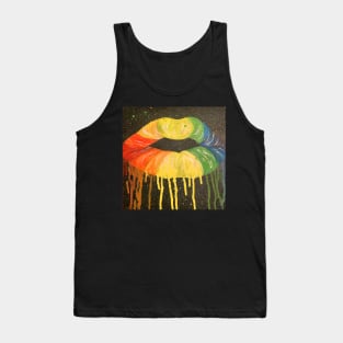 Pop Art Graphic Design Drippy Kissing Lips Be Happy Rainbow Tank Top